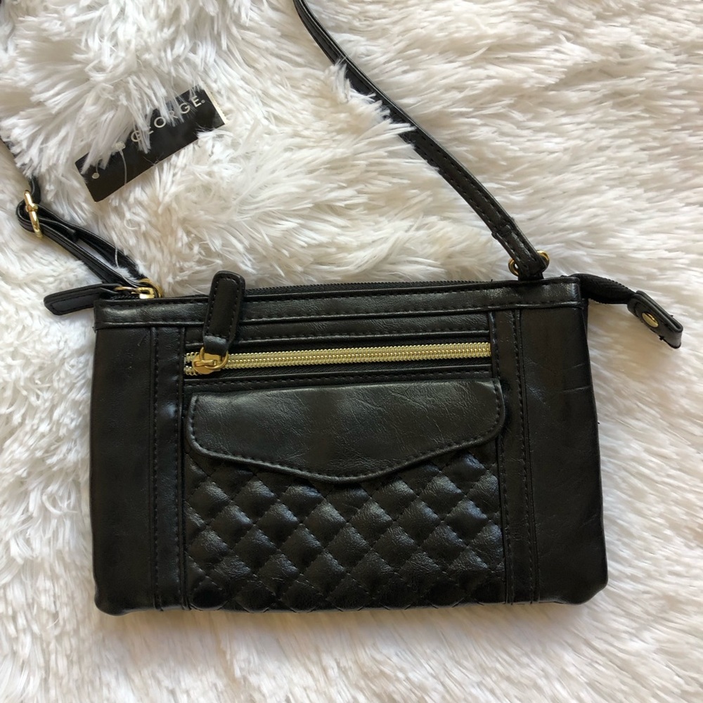 Black Quilted Faux Leather Crossbody Bag